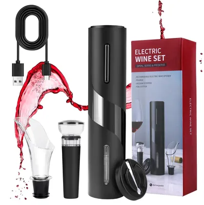 Elektrischer Korkenzieher 5-in-1 Weinöffner-Set schwarz