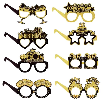 Papierbrillen für den 60. Geburtstag, 8 Stück, schwarz-gold, Fotobox-Zubehör