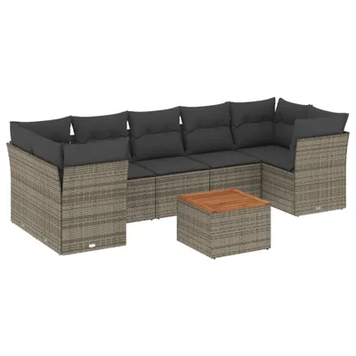 Produktbild von vidaXL 8-tlg. Garten-Sofagarnitur mit Kissen Grau Poly Rattan