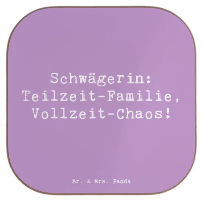 Produktbild von Mr. & Mrs. Panda Untersetzer Glas Spruch Schwägerin Chaos - Lavendeltraum - Geschenk, Dankeschön, Schwägerschaft, persönliche Erinnerungen, Coaster, Gläser, Tassen, Humor