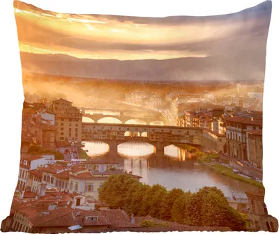 Produktbild von MuchoWow® Zierkissen Sofakissen Wohnzimmer Dekokissen 50x50 cm Italien - Nebel - Sonnenaufgang - Florenz - Komfort - Sofakissen