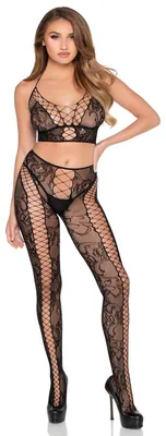 Immagine prodotto di Leg Avenue - 89368 Top Corto In Rete E Pizzo E Collant Nero - Taglia Unica