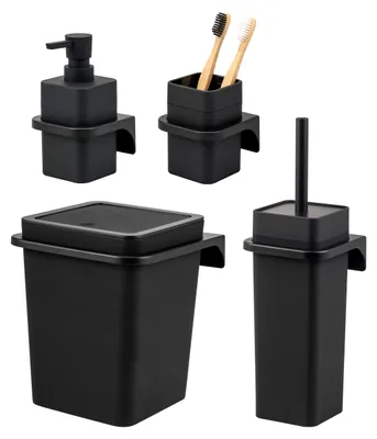 Produktbild von bremermann Bad-Set SAVONA 4tlg. mit Seifenspender, Becher, Kosmetikeimer 6 Liter und WC-Garnitur aus Kunststoff in Schwarz