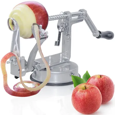Produktbild von Profi Apfelschäler 3 in 1 aus Edelstahl – Kartoffelschäler & Apfelschälmaschine mit Saugfuß zum präzisen Schälen, Schneiden, Entkernen