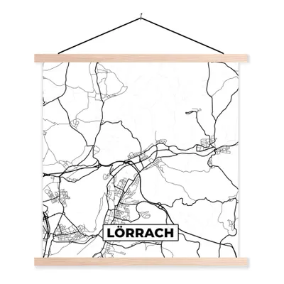 Produktbild von MuchoWow® Textilposter Karte - Lörrach - Stadtplan 40x40 cm mit holzfarbenen Rahmen - Posterleiste