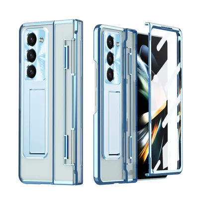 Obrázek produktu pro Pouzdro pro Samsung Galaxy Z Fold 5, Ochrana Displeje a Objektivu, Průhledné Galvanizované Pouzdro se Stojánkem modré