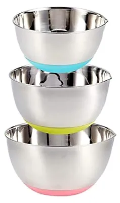 Produktbild von 3-teiliges Edelstahl-Schüsselset mit Silikonboden und Ausguss für die Küche, 1,5L, 3L, 5L, spülmaschinengeeignet