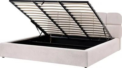 Zdjęcie produktu dla BELIANI Łóżko jasnobeżowe tapicerowane 180 x 200 cm ze stelażem i pojemnikiem do przechowywania zagłówek