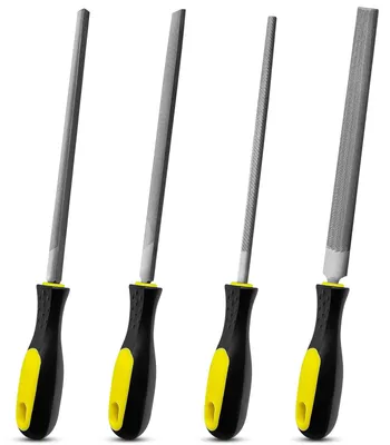 Productafbeelding van Vijlenset - Metalen vijlen - 4-delig - 200 mm - Vlak, rond, halfrond en driehoek
