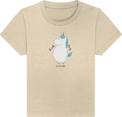 Produktbild von Mr. & Mrs. Panda  T-Shirt Einhorn Fitness 24. - 36. Monat - Natural Raw - Geschenk, Kinder Top, Babyshirt, Shirt, Einhörner, Unicorn, Fitnessstudio, Gym, Abnehmen