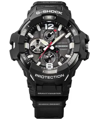 A black G-Shock Gravity Master watch is shown from the front against a white background.