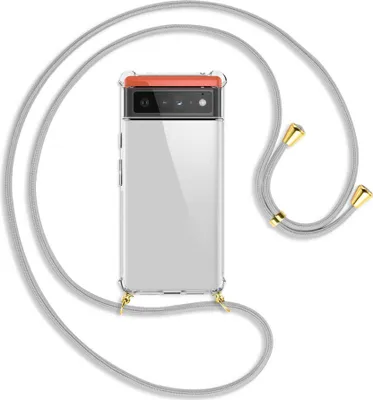 Produktbild von Handykette Backcover-Schutzhülle mit Band (Metall goldfarben) für Google Pixel 6 - silbergrau