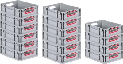 Produktbild von SuperSparSet 16x Eurobox NextGen Color | HxBxT 12x30x40cm | 11 Liter | Griffe rot offen | Glatter Boden | Grau | Eurobehälter, Transportbox, Transportbehälter, Stapelbehälter