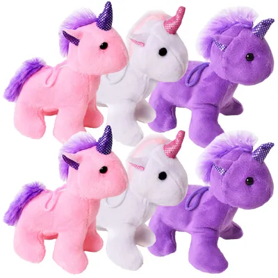Produktbild von 6 Stück TE-Trend Einhorn Unicorn Plüschtier Anhänger Mädchen Geburtstag Deko Mitgebsel 12cm Party Set