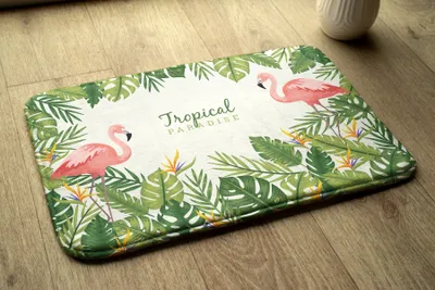 Produktbild von Badteppich Saugfähige - Badezimmer Teppich - Rutschfester Badvorleger Badematte - 75x45 cm - Vögel Flamingos