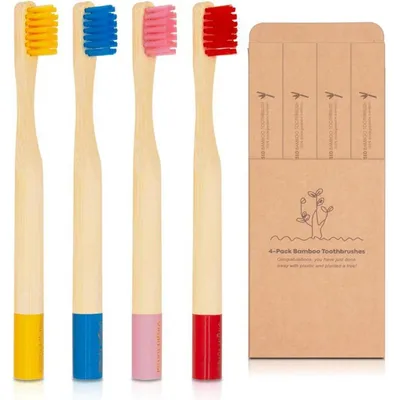 Image de Brosses à dents pour enfants en bambou, lot de 4, avec des poils souples, biodégradables