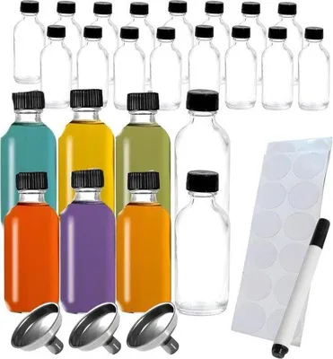 Produktbild von Famanu Mini-Flaschen Set mit 12 Gläsern 60 ml und Trichter - Transparent