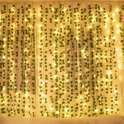 Image de 12 couronnes de lierre artificiel, lierre artificiel suspendu avec 200 lumières LED, pour les mariages, les fêtes, les jardins, les appartements et les balcons