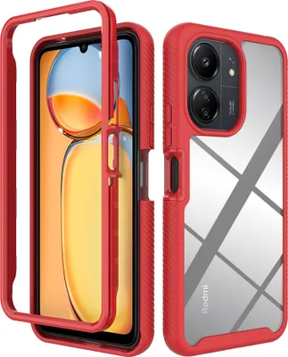 Obrázek produktu pro Redmi 13C Pouzdro, Hybrid Průhledné Zadní Kryt, Robustní TPU Nárazník, Nárazuvzdorné Pouzdro pro Xiaomi Redmi 13C/Poco C65 4G červené