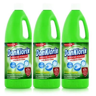 Produktbild von DanKlorix Hygiene-Reiniger Grüne Frische 1,5L - Mit Aktiv-Chlor (3er Pack)