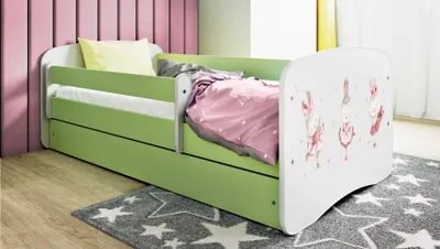 Obrázek produktu pro Dětská postel pro mládež Králík s motýly 70x140, 80x160, 80x180 cm - kompletní sada s matrací, zásuvkou a ochranou proti pádu
