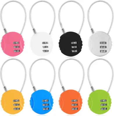 Produktbild von Kombinationsschloss 3-stellig, 8 Stück, kleine Kofferhangschlösser, für Koffer und Rucksäcke