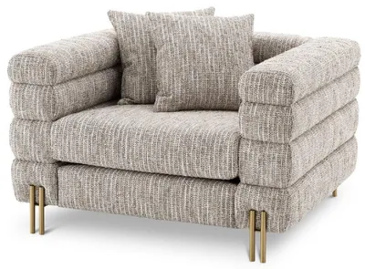 Produktbild von Casa Padrino Luxus Sessel mit Kissen Beige / Messingfarben 112 x 97 x H. 69 cm - Wohnzimmer Sessel - Hotel Sessel - Luxus Möbel