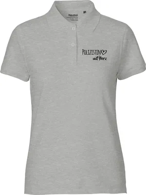 Produktbild von Huuraa Damen Polo Shirt Polizistin mit Herz L Sport Grey Bio Baumwolle Fairtrade Poloshirt Geschenkidee
