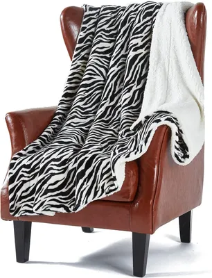 Produktbild von Sherpa-Fleecedecke, doppelseitig, superweich und warm, für Bett und Sofa, 150 x 180 cm, Zebramuster, 150 x 200 cm