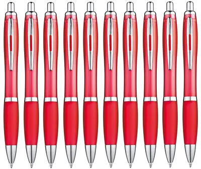 Productafbeelding van Set van 10 rode balpennen met blauwe inkt