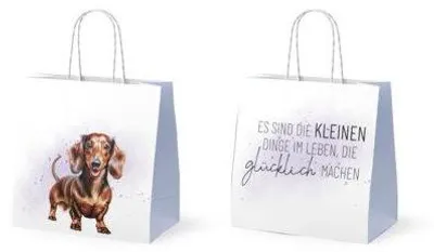 Produktbild von Geschenktragetasche Lucky Friends, Dackelmotiv, 15 × 15 × 8 cm, Papierkordeln