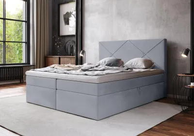 Image de AX LIVING Lit boxspring 200x200 Bratton Gris clair avec sommier Topper