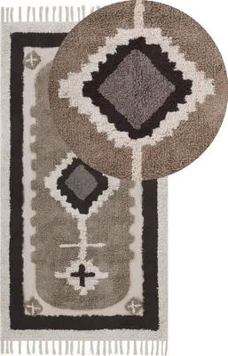 Obrázek produktu pro BELIANI Koberec béžový bavlněný 80 x 150 cm klasický s abstraktním vzorem se střapci obývací pokoj ložnice
