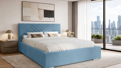 Produktbild von Aura Polsterbett 180x200 cm - Bett mit Bettkasten & Lattenrost, Veloursstoff Hellblau