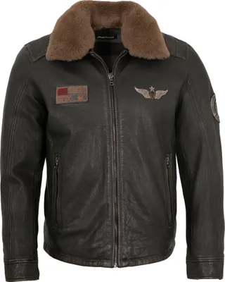 Produktbild von Maddox - Herren Lederjacke Fliegerjacke Lammnappa Lammfellkragen schwarz antik : 64