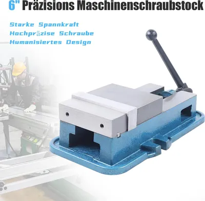 Obrázok produktu pre Strojový zverák – pre CNC frézu – šírka čeľustí 16 cm – upínacia sila 29 kN – presné obrábanie – modrý