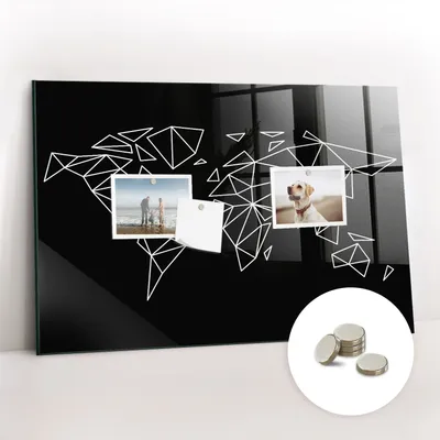 Obrázok produktu pre Magnetická tabuľa na stenu - Memo Tabuľa Sklenená - vrátane 5 magnetov - 60x40 cm - Moderná mapa sveta