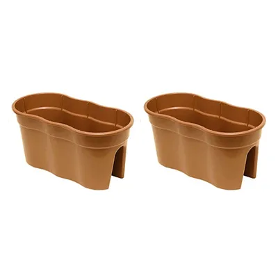 Produktbild von KHW Geländerblumenkasten Flowerclip XL aus hochwertigem Kunststoff - 2er Set; Stabil, wetter-/UV-beständig; Maße 57,5 x 27,7 x H 27 cm. Farbe:Terra.