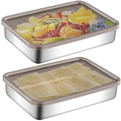 Immagine prodotto di Omgoods - Set di 2 contenitori per alimenti in acciaio inossidabile con coperchi, ideali per la conservazione in frigorifero
