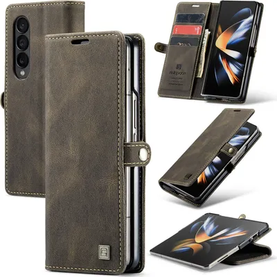 Image de Étui Samsung Z Fold4, étui rétro en cuir PU, support et étui de protection pour Samsung Galaxy Z Fold 4 5G Marron