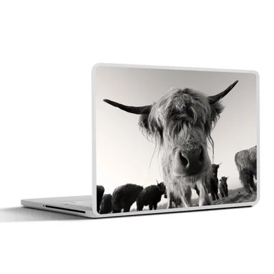 Produktbild von MuchoWow® Laptop Aufkleber Sticker Cover Schottischer Highlander - Schwarz - Weiß - Tiere 31x22.5 cm - Laptop-Deko