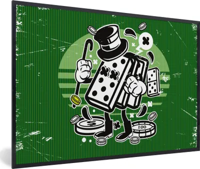 Produktbild von MuchoWow® MuchoWow® Gerahmtes Poster Domino-Steine - Hut - Retro 30x20 cm - Poster mit zchwarzem Bilderrahmen - Kunstdruck - Bild-Poster