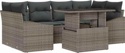 Image de Ensemble de canapés de jardin vidaXL avec rangement et coussins, 7 pièces, gris, en polyrotin