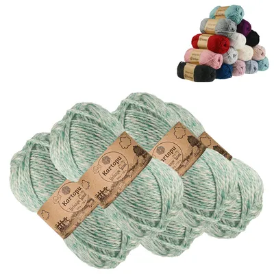 5 x 100g Strickgarn Kartopu Melange Wool Strickwolle, grünmeliert