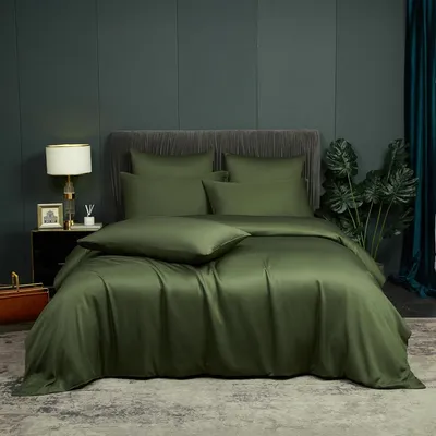 Produktbild von Bettwäsche-Set 200 x 220 cm, 3-teilig, 2 Kissenbezüge 80 x 80 cm, Bambusfaser, olivgrün, für Doppelbett