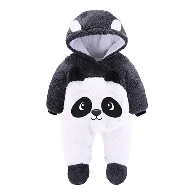 Produktbild von Baby Overalls mit Kapuze Winter Flanell Strampler Spielanzug mit Füße Karikatur Jumpsuit（panda，73cm）