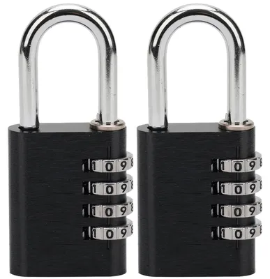 Produktbild von 2er Spar Set Zahlenschloss - Vorhängeschloss aus Aluminium, Bügel aus Stahl, 4-stellig, schwarz, robust und sicher, ideal für Koffer, Spind, Keller, S