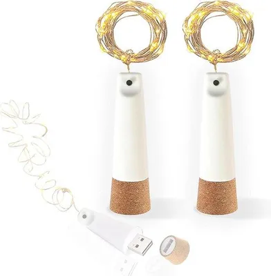Image de Guirlande lumineuse LED de 2 mètres, 20 LED, rechargeable par USB, 8 modes, étanche, pour Halloween et Noël, blanc chaud