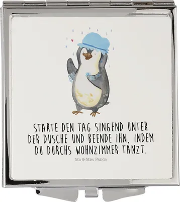 Produktbild von Mr. & Mrs. Panda Mini Spiegel Pinguin Duschen - Weiß - Geschenk, Neustart, Schminkspiegel klein, Handspiegel, Motivation, Kosmetikspiegel, Singen, Duschkonzert, Dusche