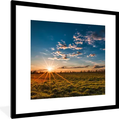 Produktbild von MuchoWow® Gerahmtes Poster Sonnenuntergang - Natur - Wolken - Gras 40x40 cm - Poster mit Schwarzem Bilderrahmen Wandposter Rahmen Foto Bilder - Poster - Plakat im Rahmen